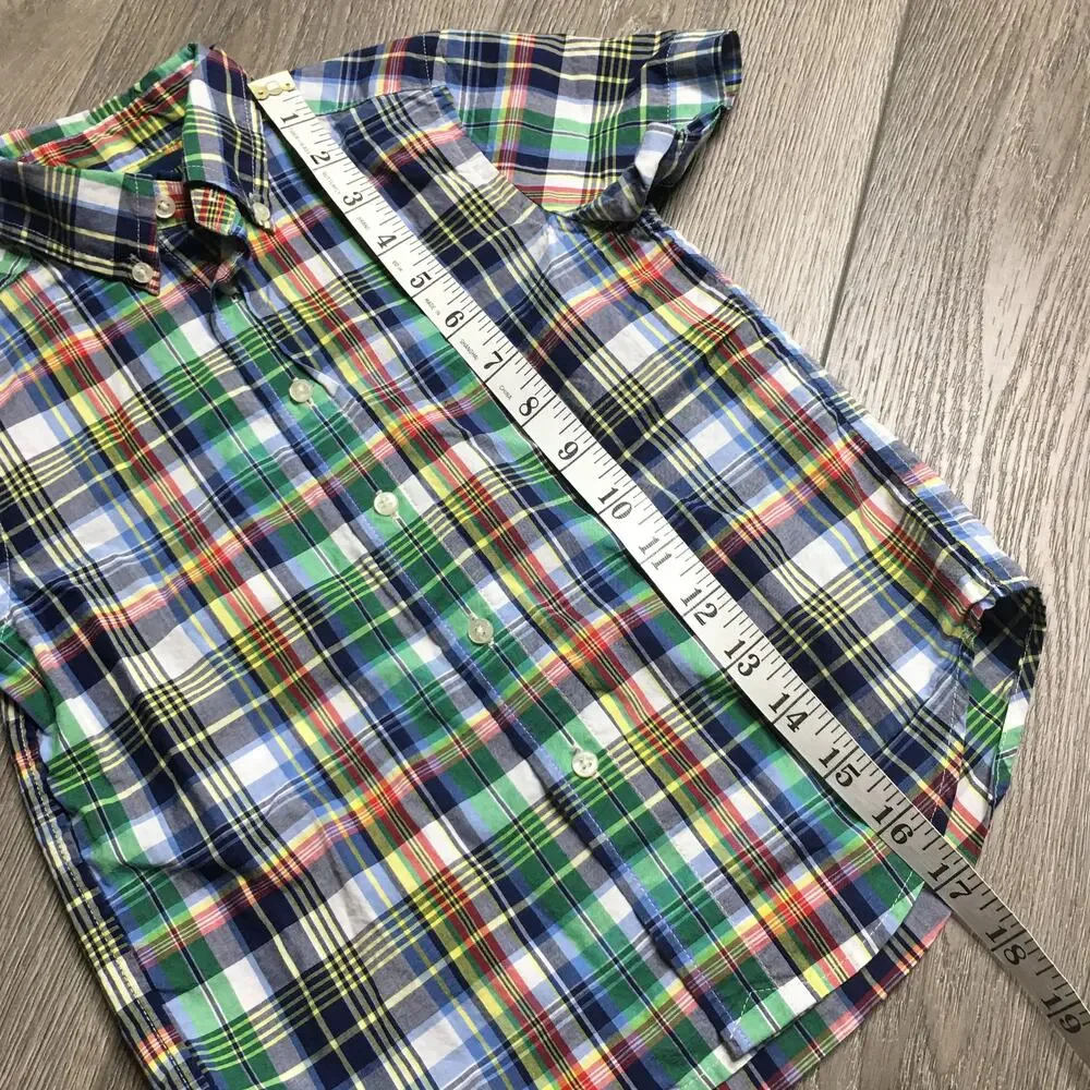 VTG Ralph Lauren Pony Shirt Boys Plaid Green Short Sleeve Embroidered Logo 4/4T